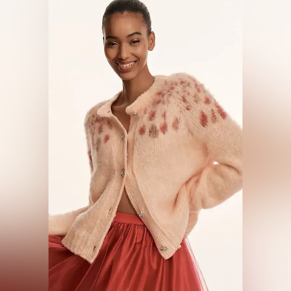 New Anthropologie Maeve Brushed Embellished Wool Blend Cardigan Sweater 3X
